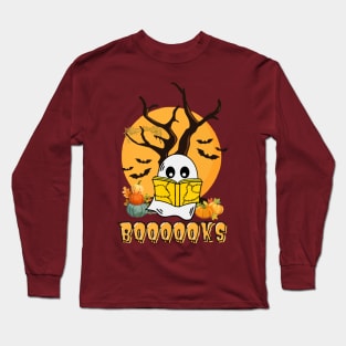 Cute Booooks Ghost Read More Books Funny Teacher Halloween Long Sleeve T-Shirt